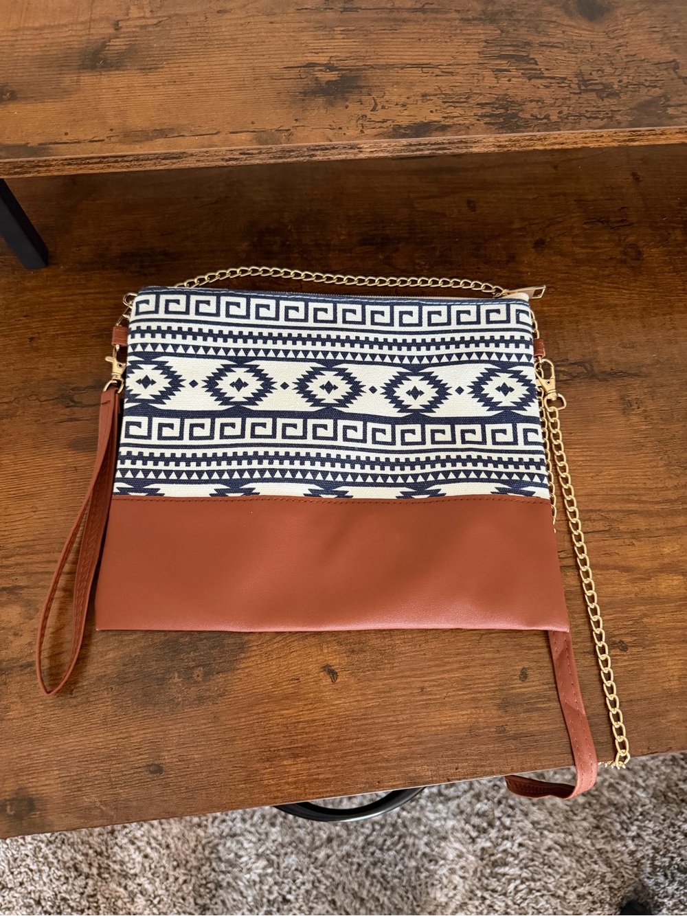 Women’s Tribal Pattern Crossbody Bag in Brown and Navy